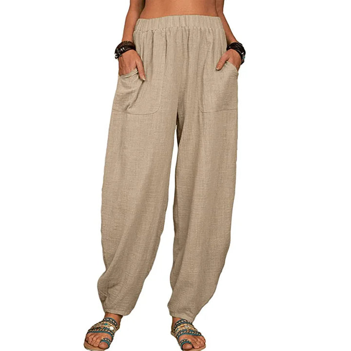 Women's Cotton and Linen Harem Pants – Summer – Casual & Vintage – With Pockets – Elegant Wide Legs – Loose-Fit Streetwear Trousers
