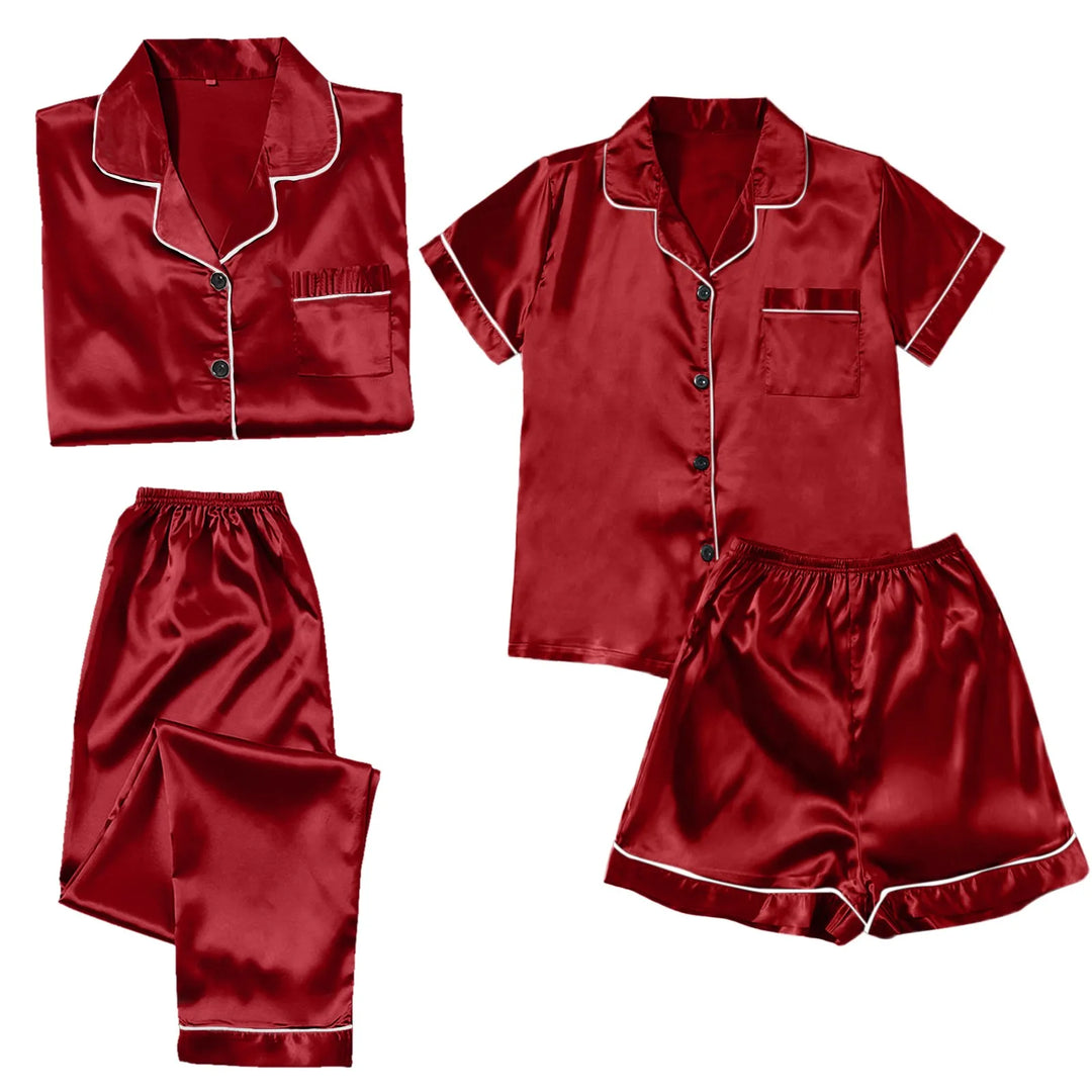 4 Piece Women Pajama Sets Satin Silky Soft Plus Size Home Clothes Loungewear Short Sleeve Long Sleeve Pyjama Sets All Seasons