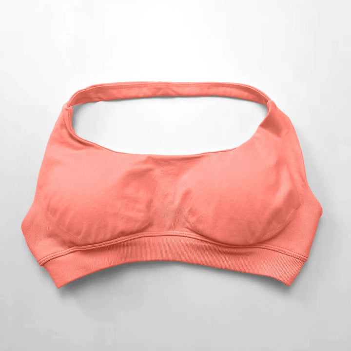 Women's High Support Seamless Halter Sports Bra with Open Back - Push-Up Activewear Gym Tank Top for Fitness and Yoga Workouts