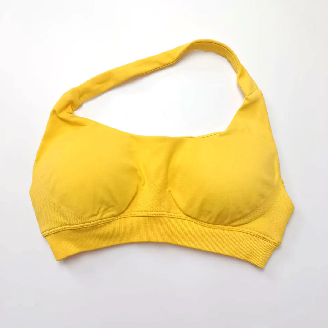 Women's High Support Seamless Halter Sports Bra with Open Back - Push-Up Activewear Gym Tank Top for Fitness and Yoga Workouts
