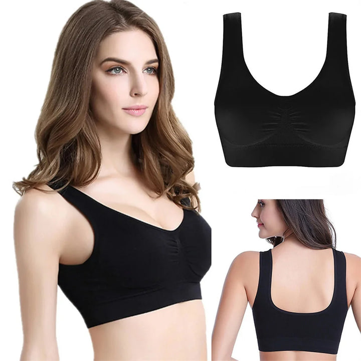Women's Black Vertical Stripe Seamless Sports Bra - Breathable Crop Top for Fitness and Yoga