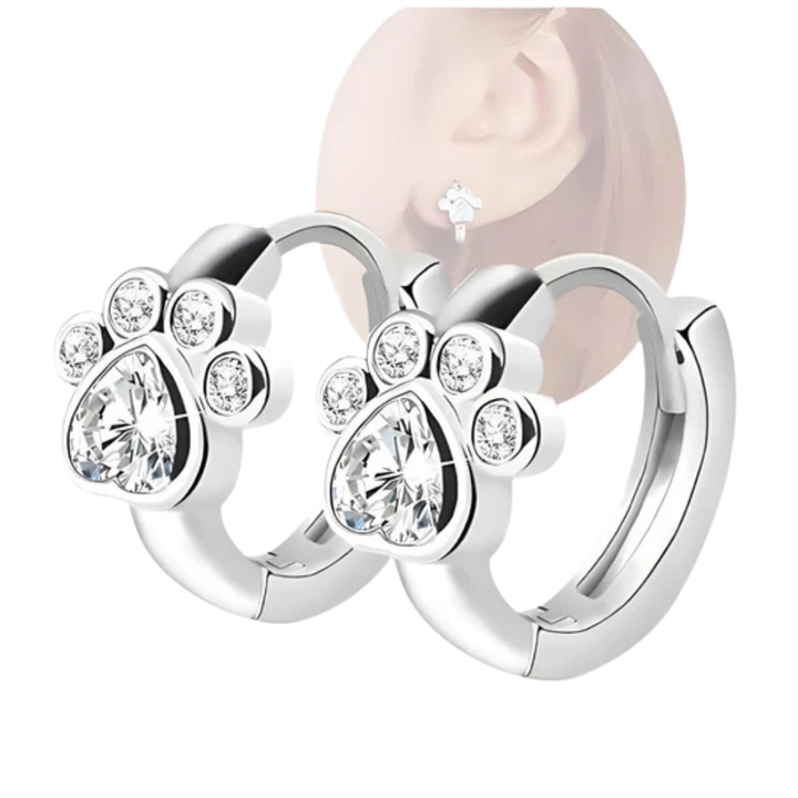 Yuna - Silver Hoop Earrings with Dog Paw Design
