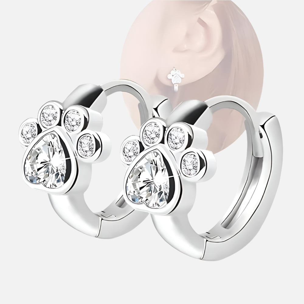 Yuna - Silver Hoop Earrings with Dog Paw Design