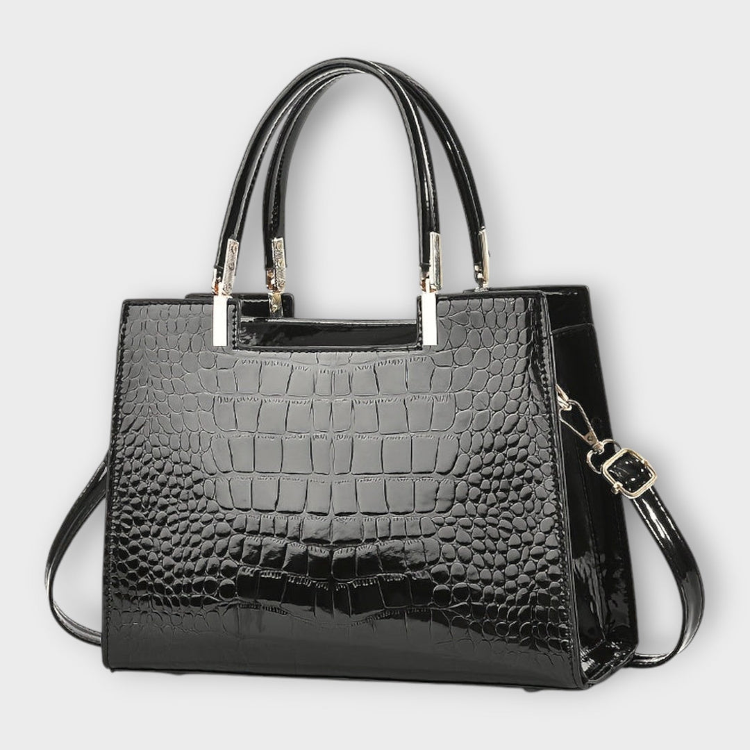Glossy Crocodile-Patterned Leather Handbag