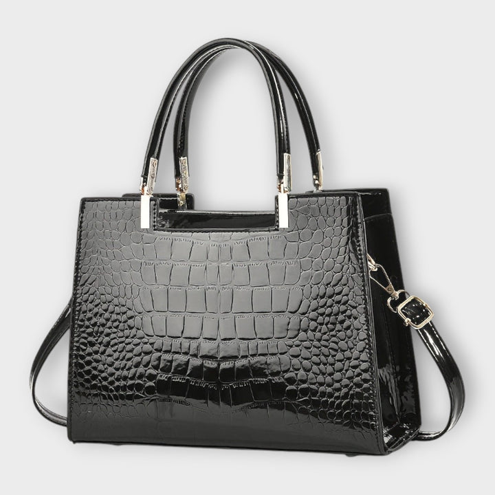 Glossy Crocodile-Patterned Leather Handbag