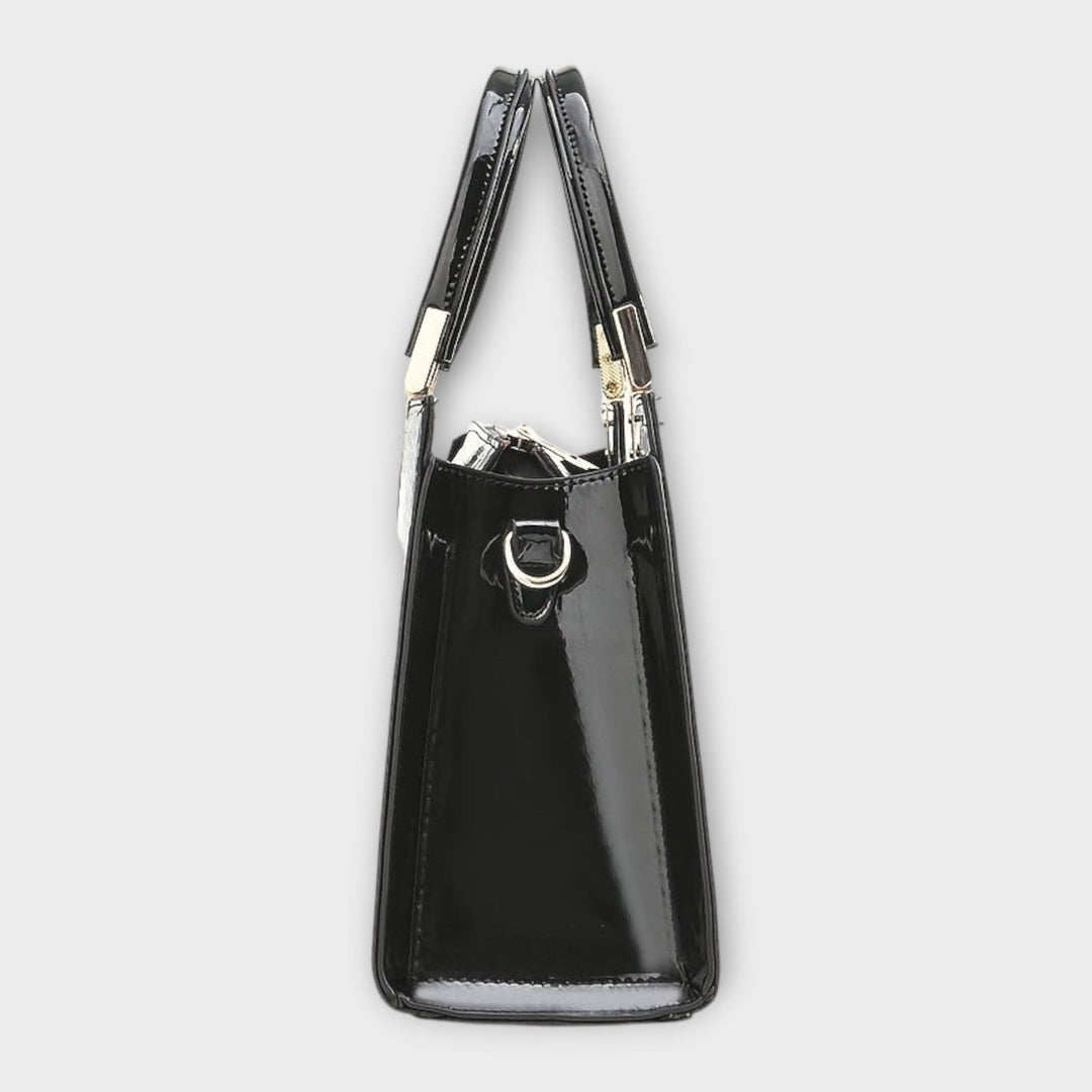 Glossy Crocodile-Patterned Leather Handbag
