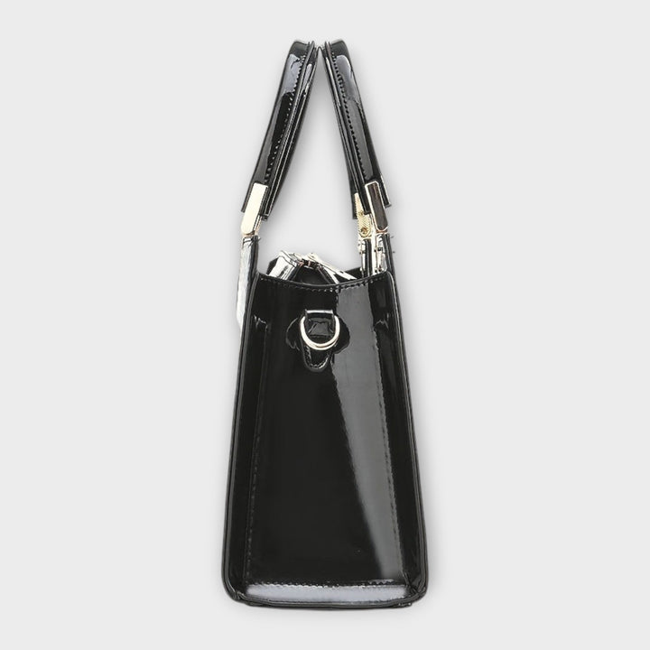 Glossy Crocodile-Patterned Leather Handbag