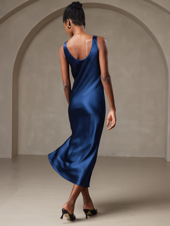 Elegant Sleeveless Long Dress with Wide Silk Straps