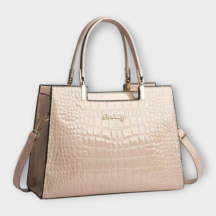 Glossy Crocodile-Patterned Leather Handbag