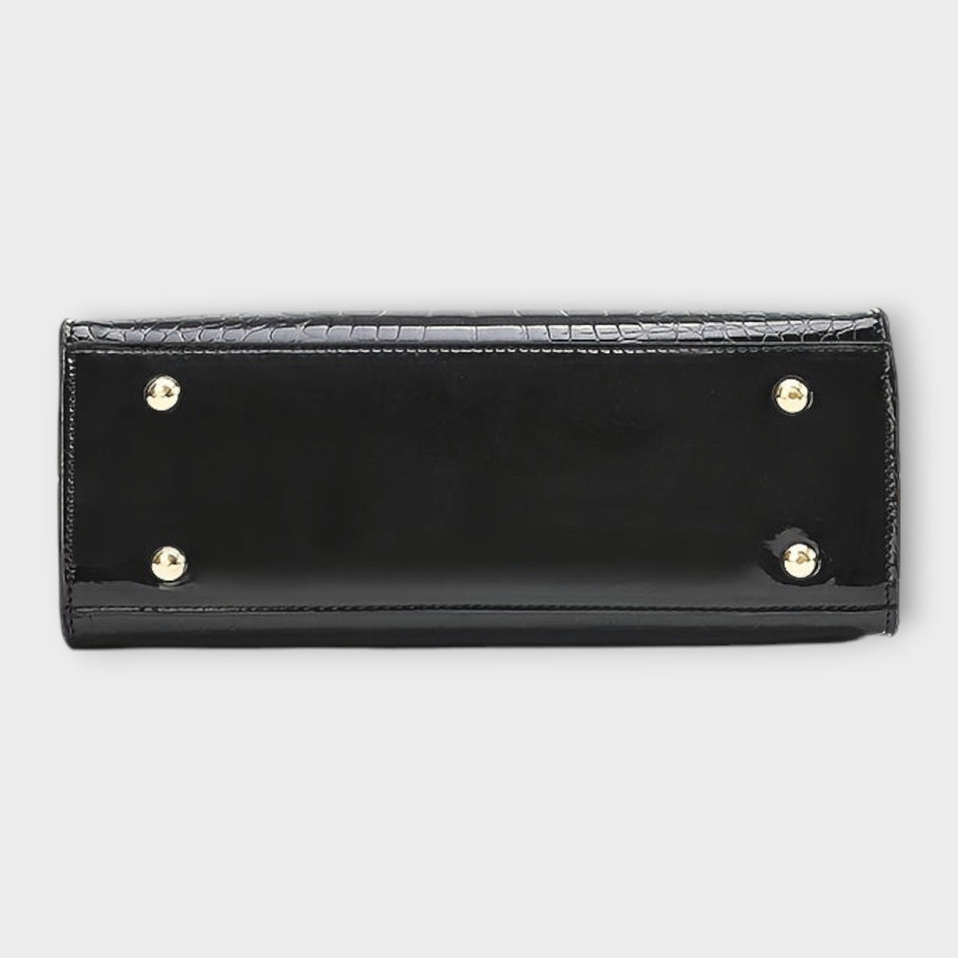 Glossy Crocodile-Patterned Leather Handbag