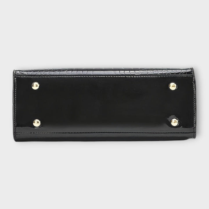 Glossy Crocodile-Patterned Leather Handbag