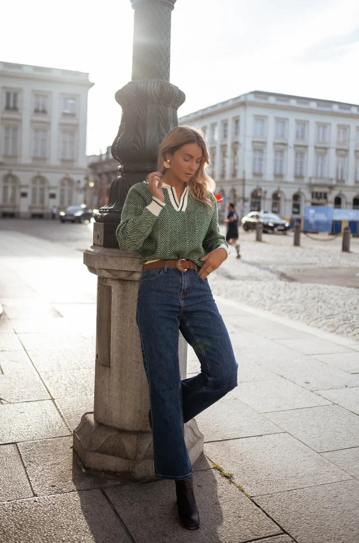 EMILIA™ | Grüner V-Ausschnitt Pullover