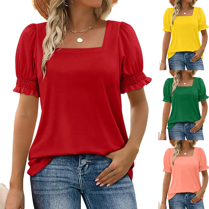 🔥 Factory Direct Sale 🔥 Casual Women's T-Shirt Featuring Square Neckline and Ruffled Sleeves