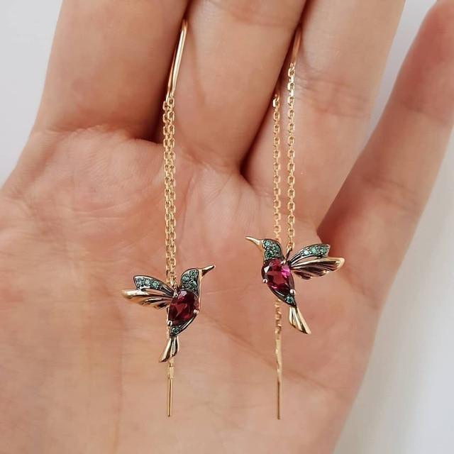 Hummingbird Enamel Earrings Adorned with Zirconia