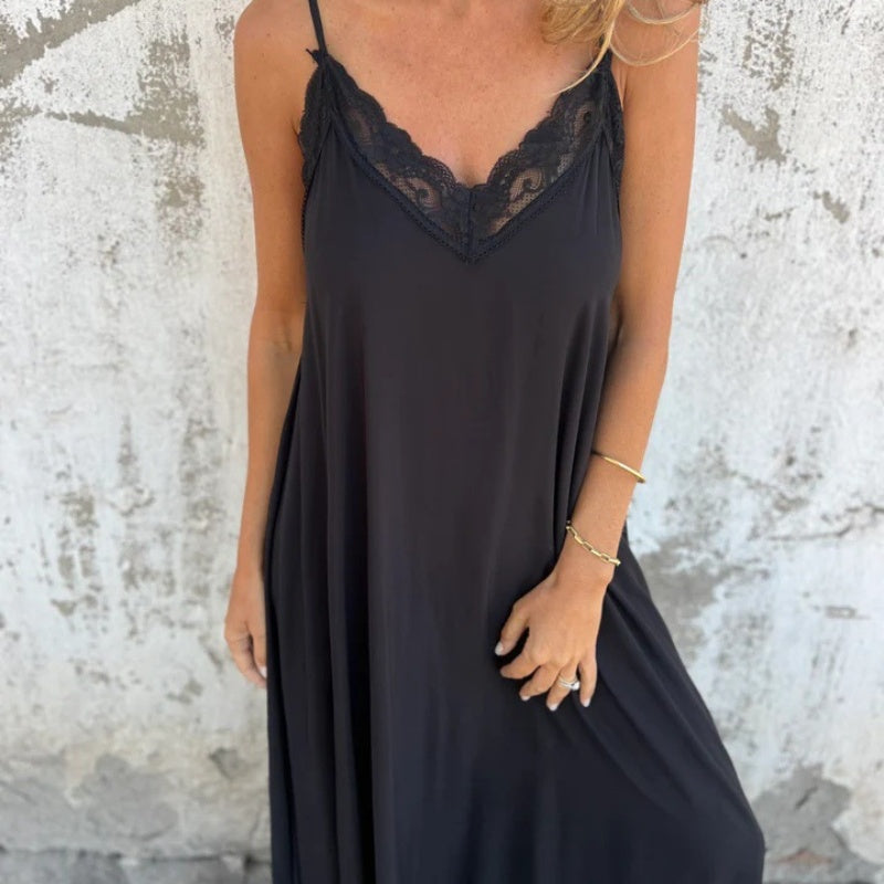 🌟New Arrival: Elegant V-Neck Maxi Dress with Spaghetti Straps and Lace - Hot Sale for Women! 🔥