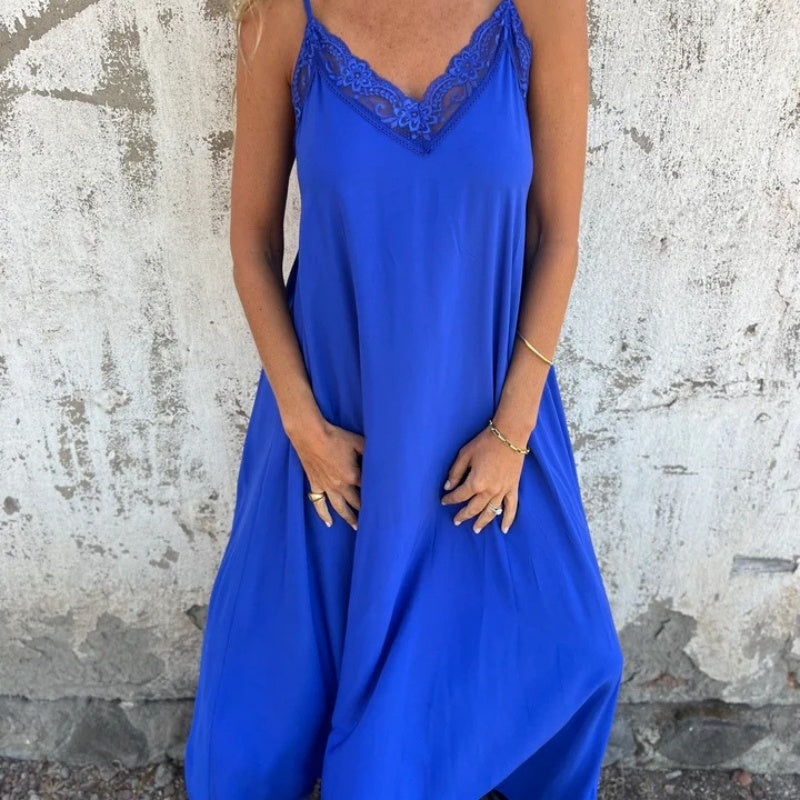 🌟New Arrival: Elegant V-Neck Maxi Dress with Spaghetti Straps and Lace - Hot Sale for Women! 🔥