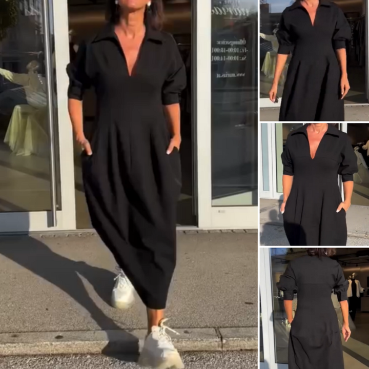 🌸Fresh Arrival: Women's V-Neck Midi Dress with Collar - Hot Sale! 🔥