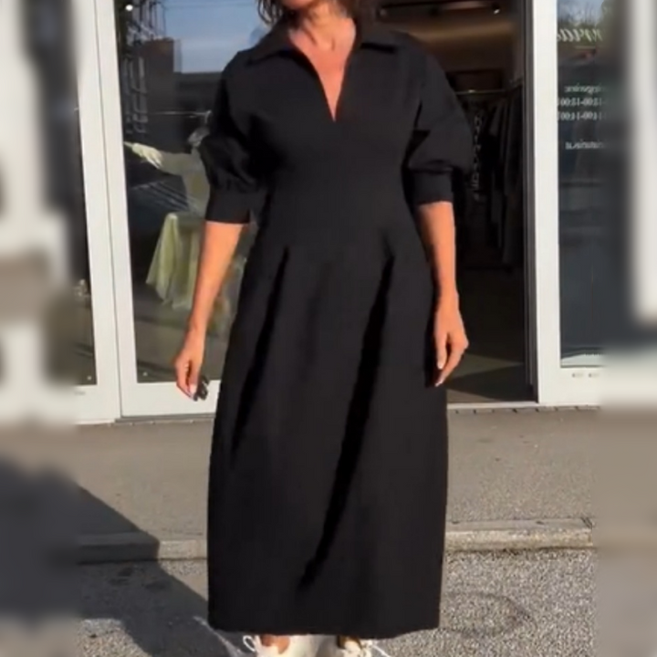 🌸Fresh Arrival: Women's V-Neck Midi Dress with Collar - Hot Sale! 🔥