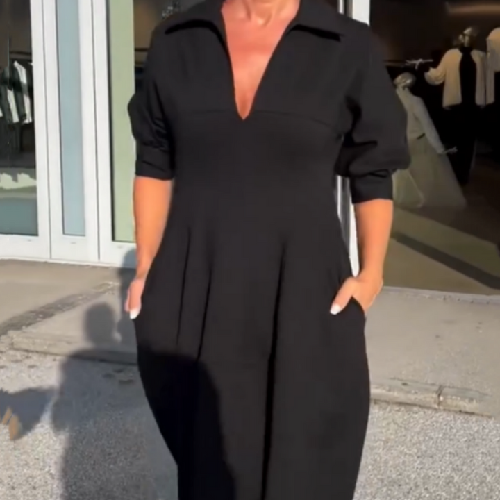 🌸Fresh Arrival: Women's V-Neck Midi Dress with Collar - Hot Sale! 🔥