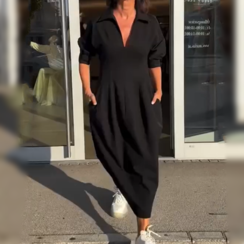 🌸Fresh Arrival: Women's V-Neck Midi Dress with Collar - Hot Sale! 🔥