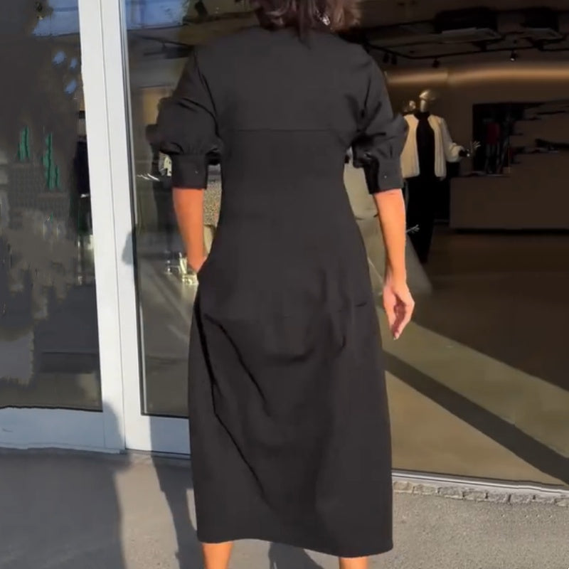 🌸Fresh Arrival: Women's V-Neck Midi Dress with Collar - Hot Sale! 🔥