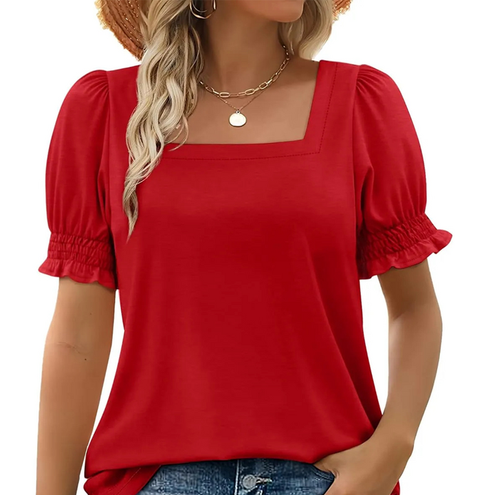 🔥 Factory Direct Sale 🔥 Casual Women's T-Shirt Featuring Square Neckline and Ruffled Sleeves