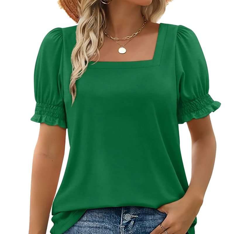 🔥 Factory Direct Sale 🔥 Casual Women's T-Shirt Featuring Square Neckline and Ruffled Sleeves