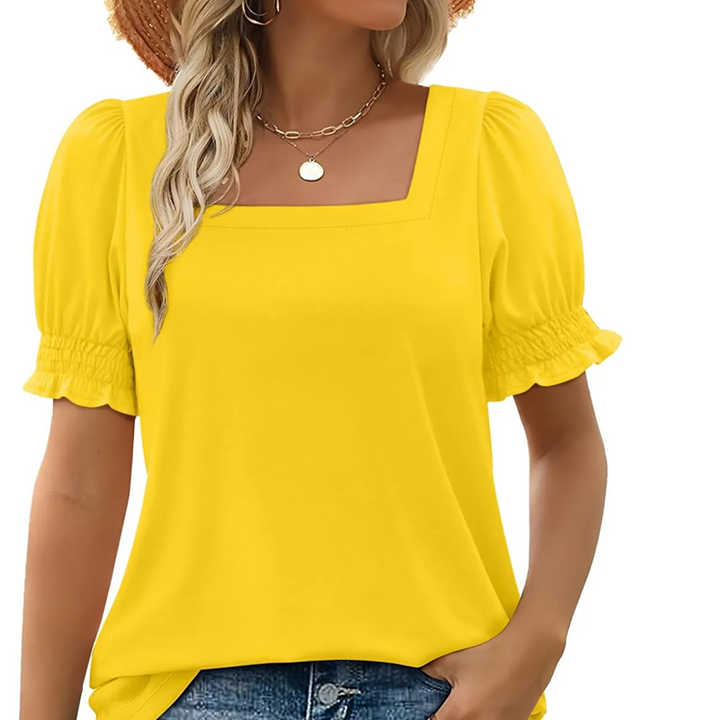 🔥 Factory Direct Sale 🔥 Casual Women's T-Shirt Featuring Square Neckline and Ruffled Sleeves