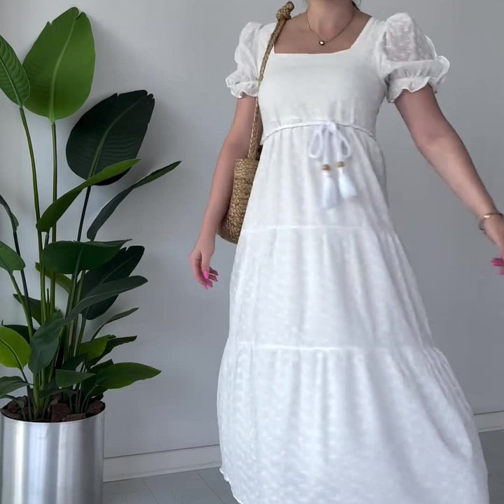 🌸New Hot Sale! 🔥 Women's Flowing Jacquard Dress with Square Neckline【Free Shipping】